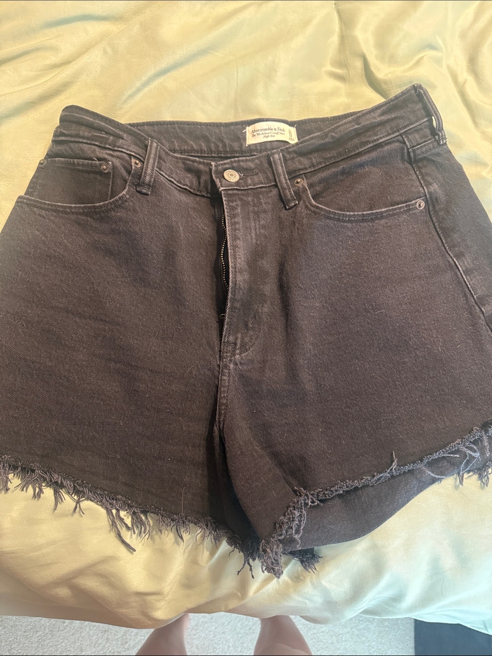 Abercrombie & Fitch Black Frayed-Hem Denim Shorts